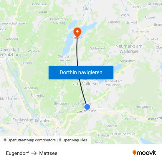 Eugendorf to Mattsee map