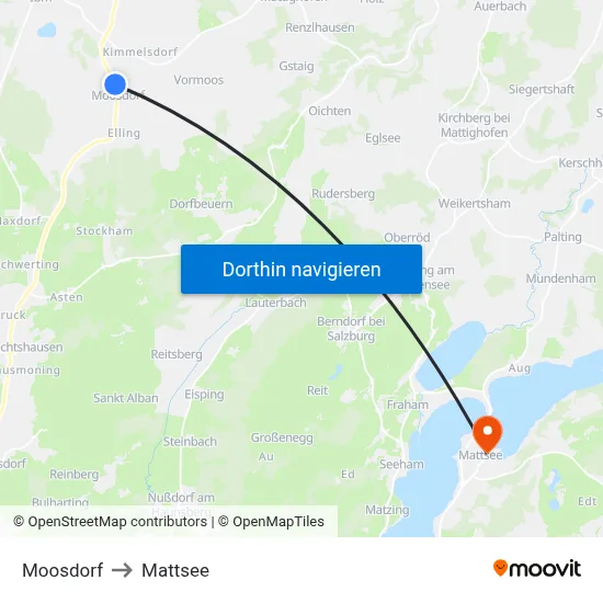 Moosdorf to Mattsee map