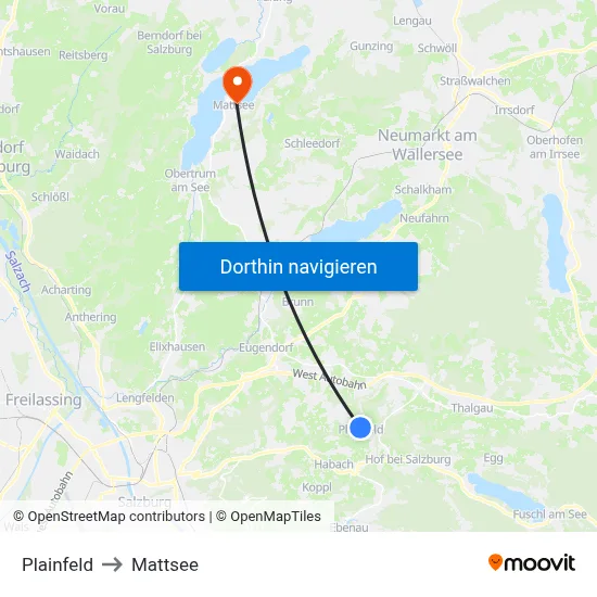Plainfeld to Mattsee map