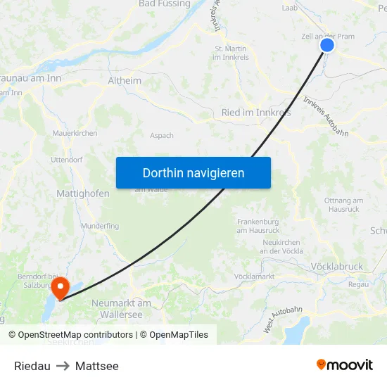 Riedau to Mattsee map