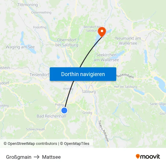 Großgmain to Mattsee map