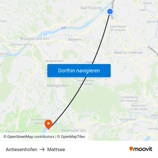 Antiesenhofen to Mattsee map