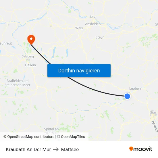 Kraubath An Der Mur to Mattsee map