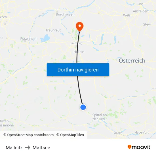 Mallnitz to Mattsee map
