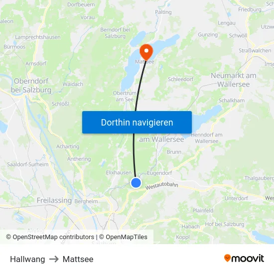 Hallwang to Mattsee map