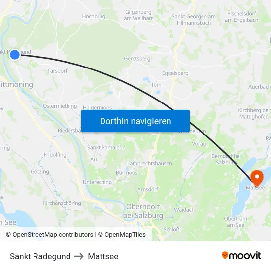 Sankt Radegund to Mattsee map