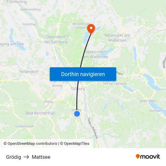 Grödig to Mattsee map