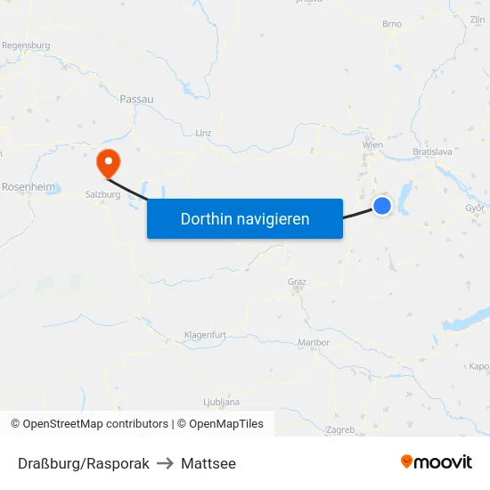 Draßburg/Rasporak to Mattsee map