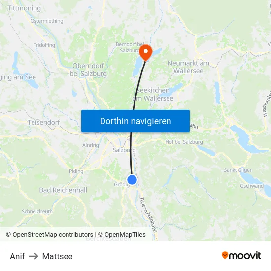 Anif to Mattsee map