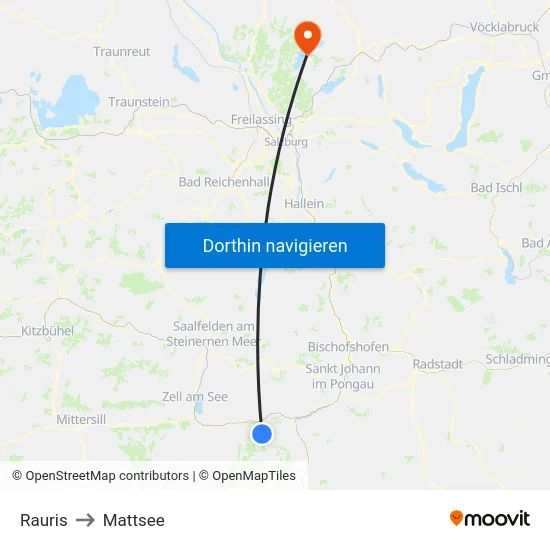 Rauris to Mattsee map