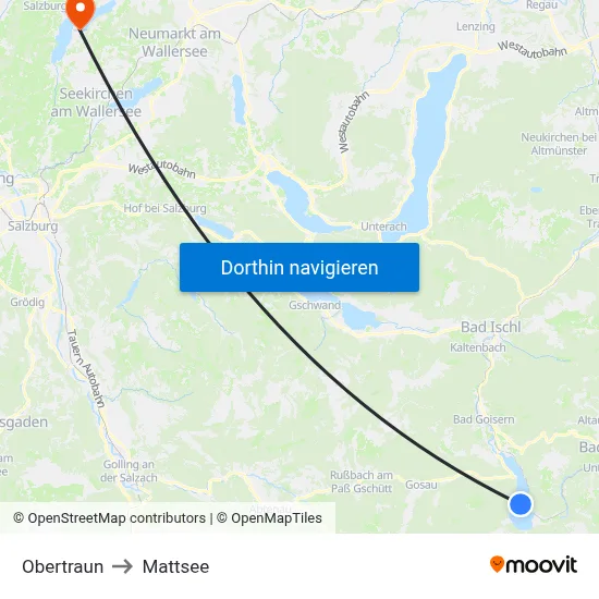 Obertraun to Mattsee map