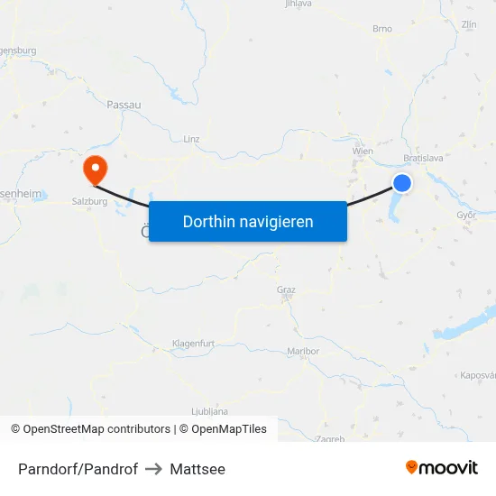 Parndorf/Pandrof to Mattsee map