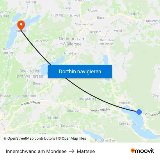 Innerschwand am Mondsee to Mattsee map