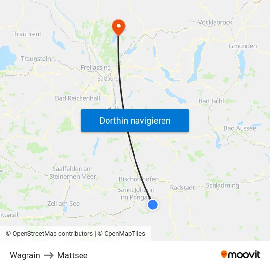 Wagrain to Mattsee map