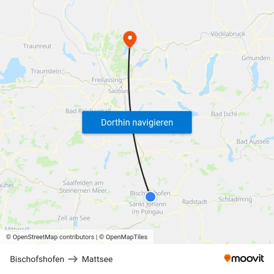 Bischofshofen to Mattsee map