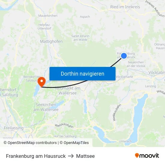Frankenburg am Hausruck to Mattsee map