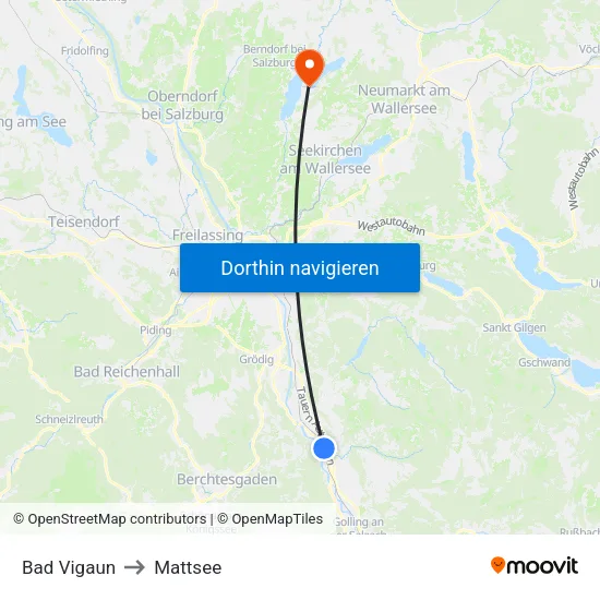 Bad Vigaun to Mattsee map