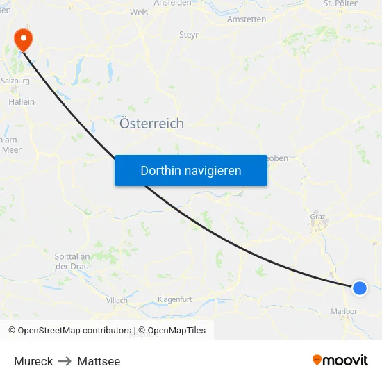 Mureck to Mattsee map