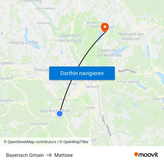 Bayerisch Gmain to Mattsee map