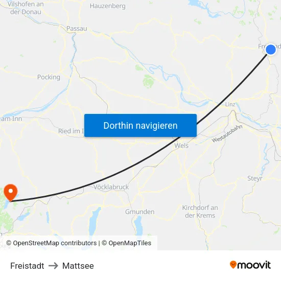 Freistadt to Mattsee map