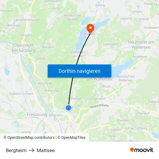 Bergheim to Mattsee map