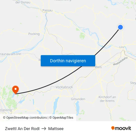 Zwettl An Der Rodl to Mattsee map