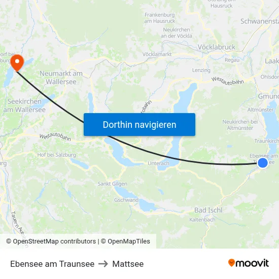 Ebensee am Traunsee to Mattsee map