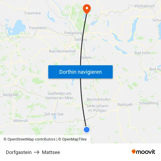 Dorfgastein to Mattsee map