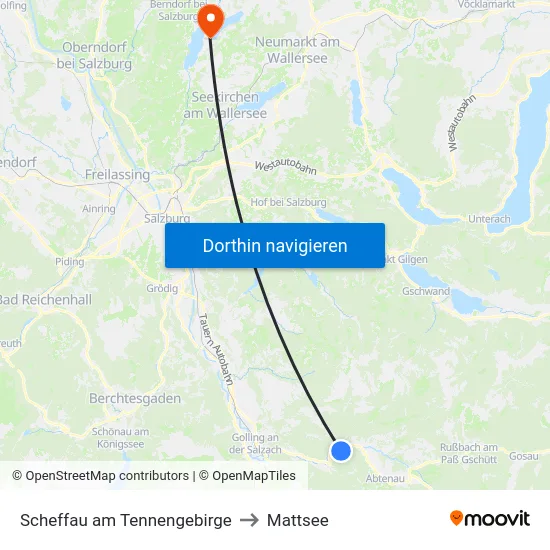 Scheffau am Tennengebirge to Mattsee map