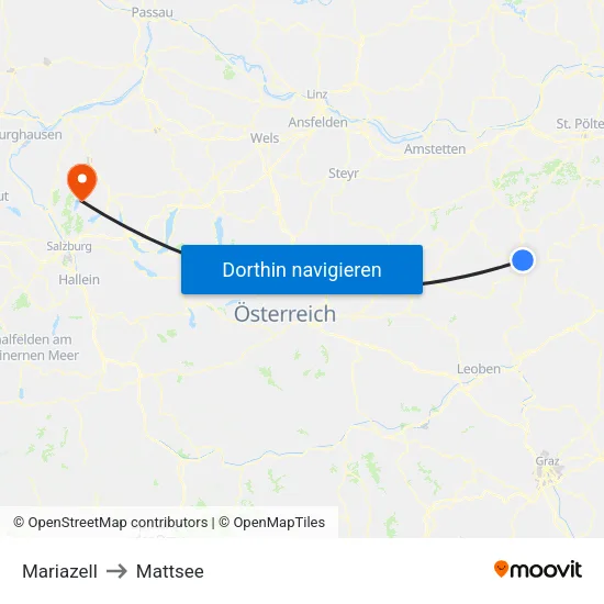 Mariazell to Mattsee map