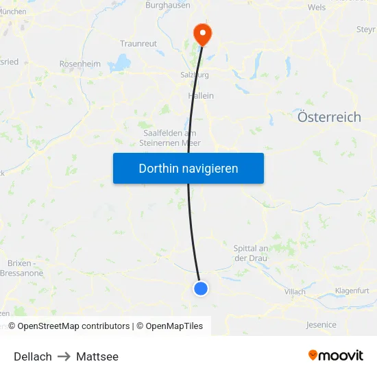Dellach to Mattsee map