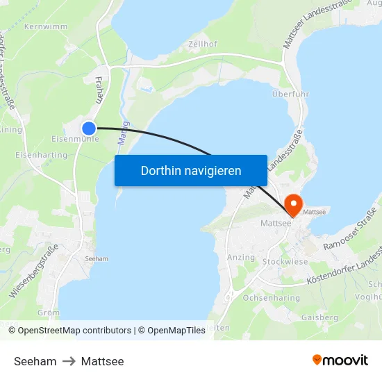 Seeham to Mattsee map