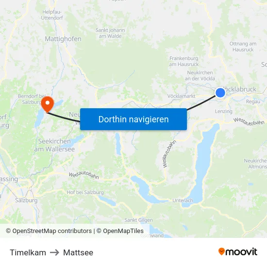 Timelkam to Mattsee map