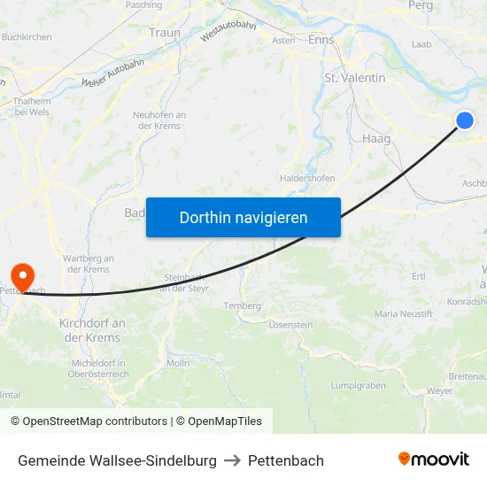 Gemeinde Wallsee-Sindelburg to Pettenbach map