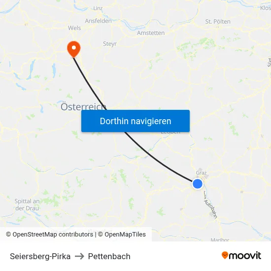 Seiersberg-Pirka to Pettenbach map