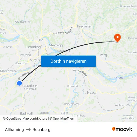 Allhaming to Rechberg map