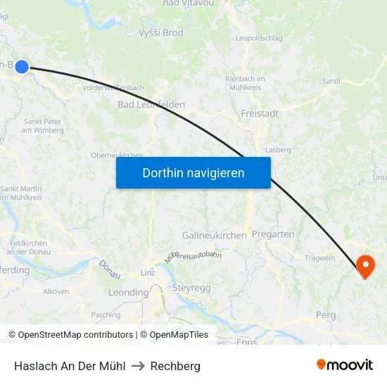 Haslach An Der Mühl to Rechberg map