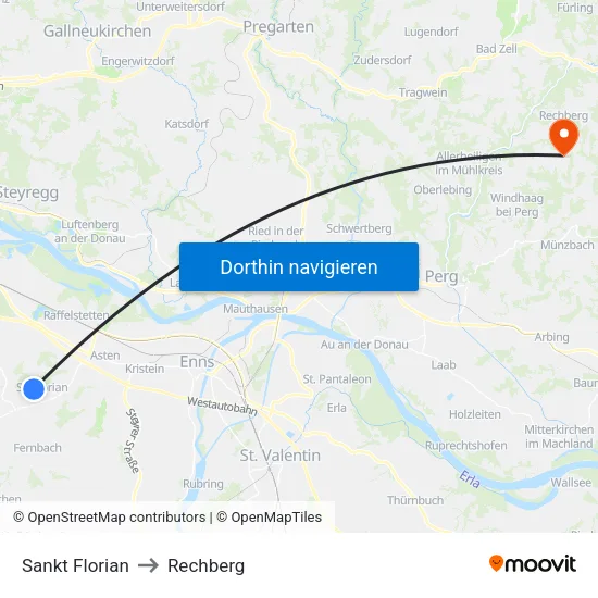 Sankt Florian to Rechberg map