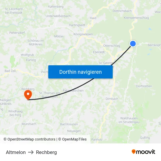 Altmelon to Rechberg map
