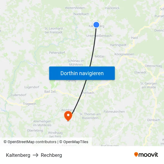 Kaltenberg to Rechberg map
