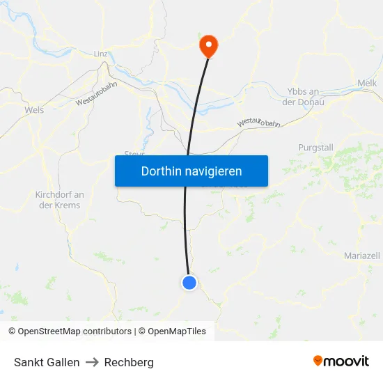 Sankt Gallen to Rechberg map