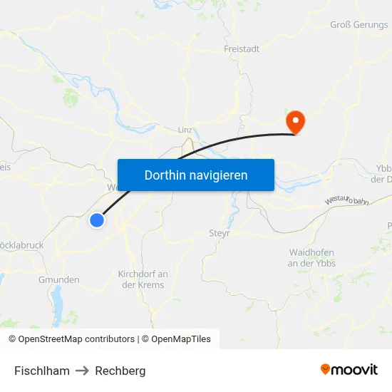 Fischlham to Rechberg map