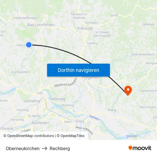 Oberneukirchen to Rechberg map