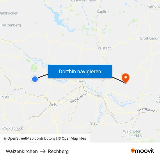 Waizenkirchen to Rechberg map