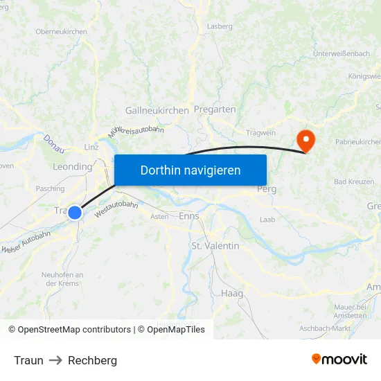 Traun to Rechberg map