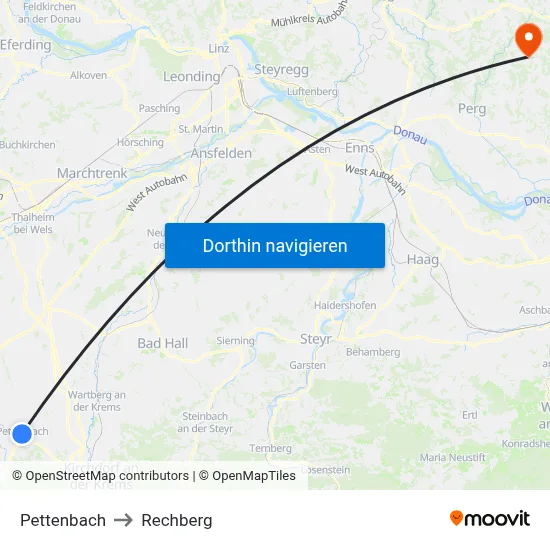 Pettenbach to Rechberg map
