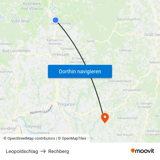 Leopoldschlag to Rechberg map