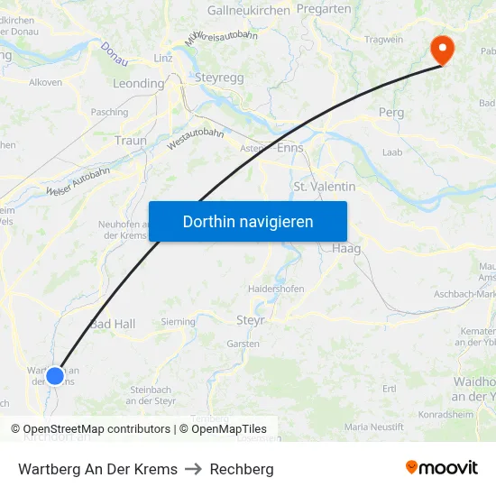 Wartberg An Der Krems to Rechberg map