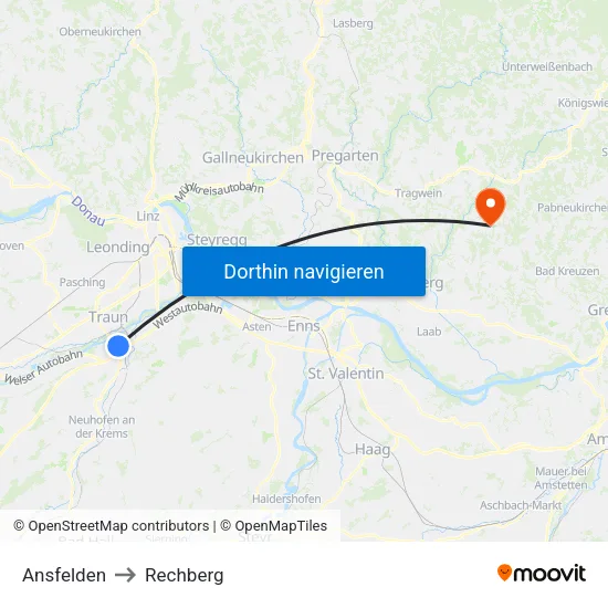 Ansfelden to Rechberg map