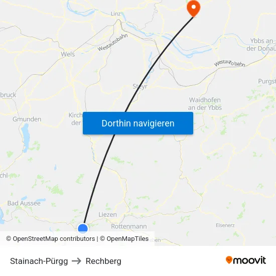 Stainach-Pürgg to Rechberg map